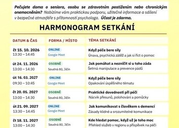 Pečujete o blízkého? Získejte podporu a užitečné rady ZDARMA na Cyklu setkání pro pečující